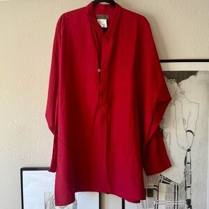 Yohji Yamamoto Pour Homme Red Linen Button-up Long-sleeve Shirt